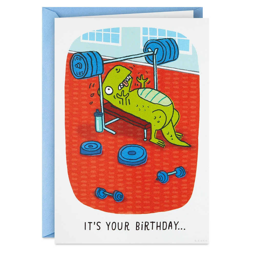 Don't Lift a Finger Dinosaur at Gym Funny Birthday Card for only USD 3.99 | Hallmark