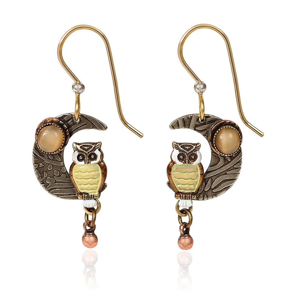 Silver Forest Owl on Metal Crescent Moon Drop Earrings for only USD 23.00 | Hallmark