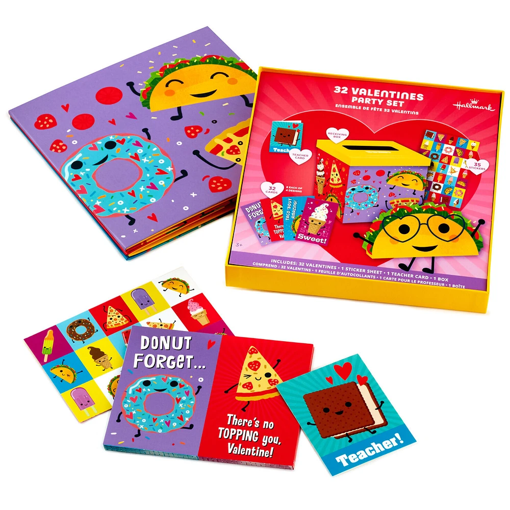 Punny Foods Kids Classroom Valentines Set With Cards, Stickers and Mailbox for only USD 9.99 | Hallmark