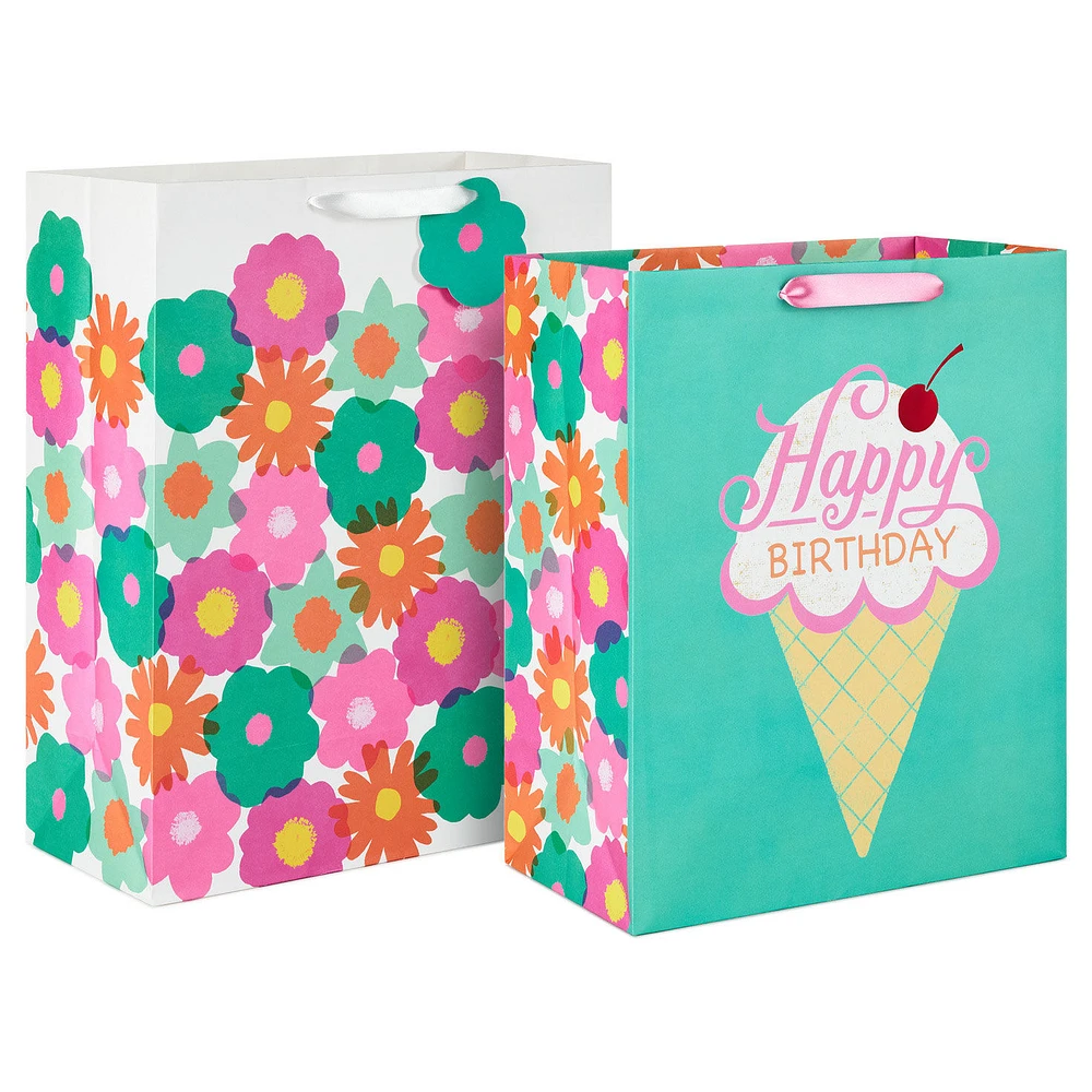 Flowers and Ice Cream 2-Pack Birthday Gift Bag Bundle for only USD 8.99 | Hallmark
