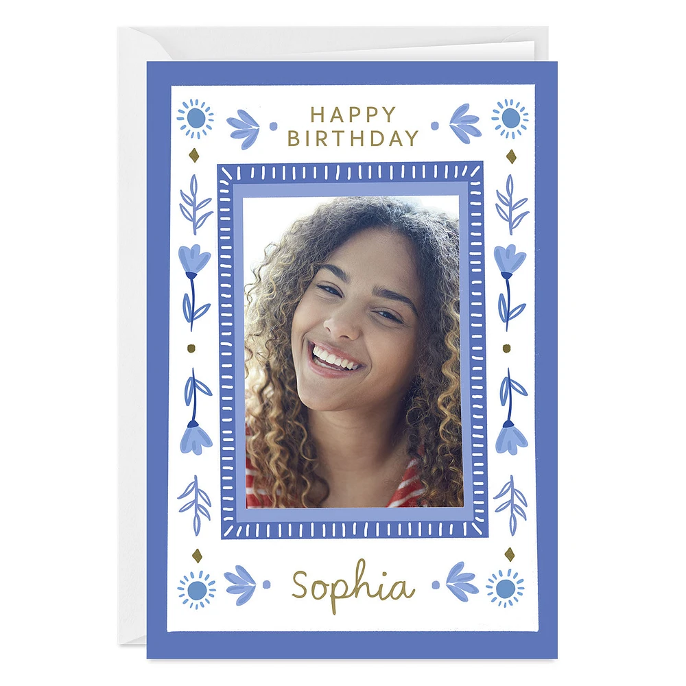 Blue Folk Art Flowers Custom Birthday Card for only USD 4.99 | Hallmark