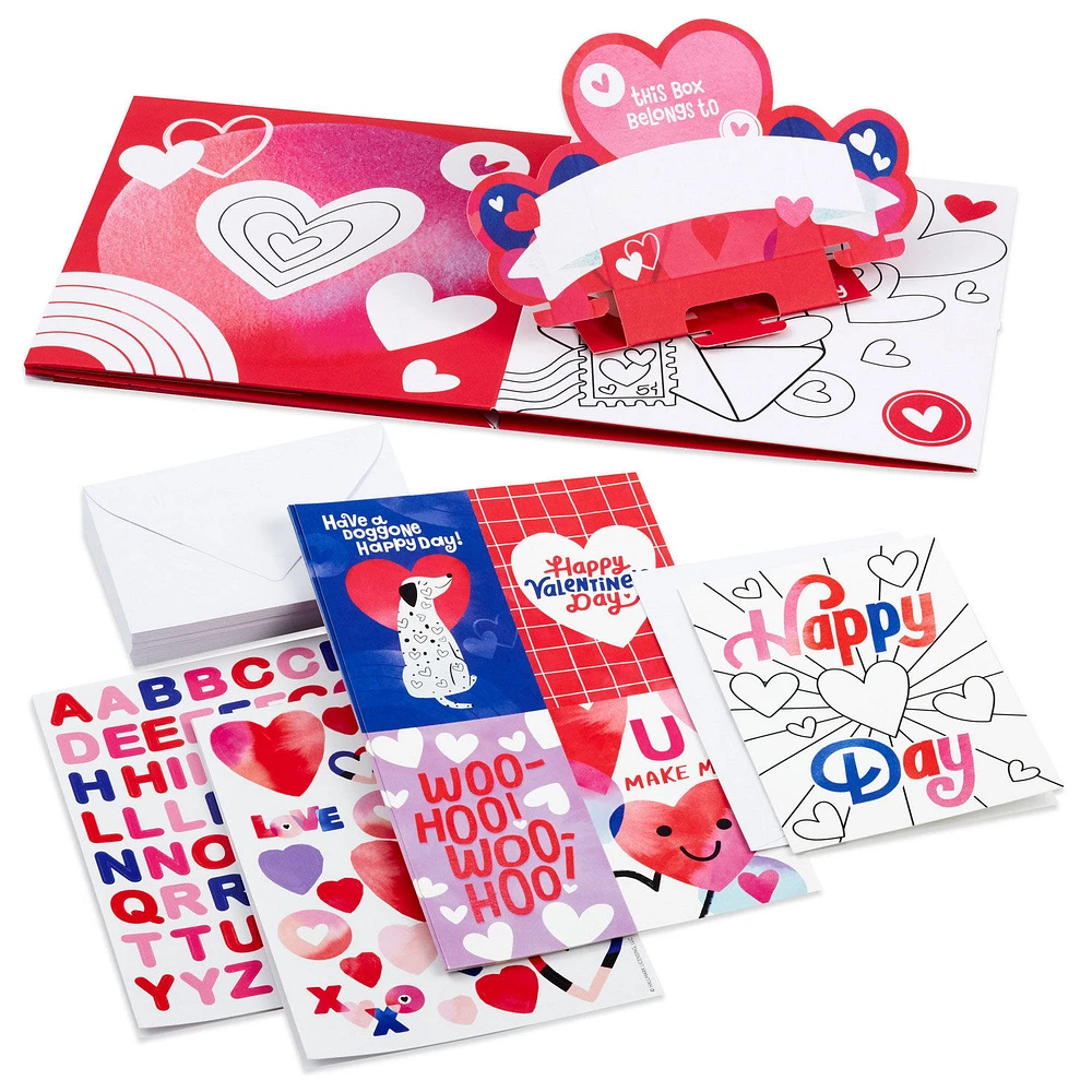 Happy Hearts Kids Classroom Valentines Set With Cards, Stickers and Customizable Mailbox for only USD 16.99 | Hallmark