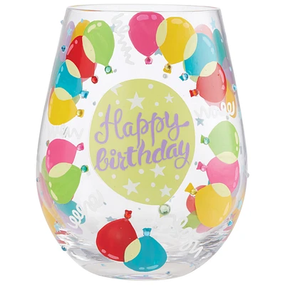 Lolita Happy Birthday Balloons Handpainted Stemless Wine Glass, 20 oz. for only USD 24.99 | Hallmark