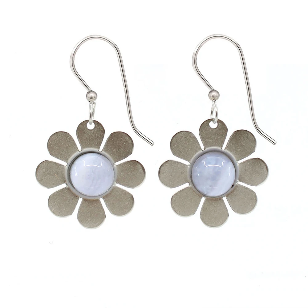 Silver Forest Silver Metal Daisy With Blue Lace Agate Drop Earrings for only USD 21.00 | Hallmark