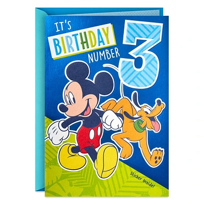 Disney Mickey Mouse and Pluto Third Birthday Card for Kid With Sticker for only USD 6.99 | Hallmark