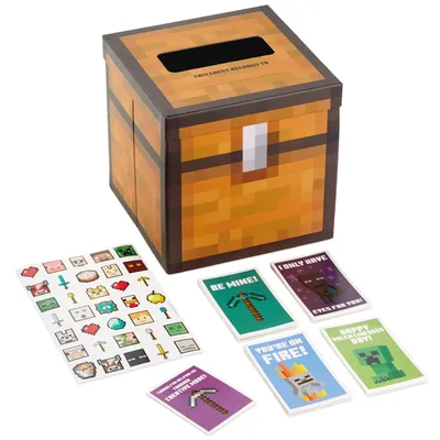 Minecraft Kids Classroom Valentines Set With Cards, Stickers and Mailbox for only USD 9.99 | Hallmark