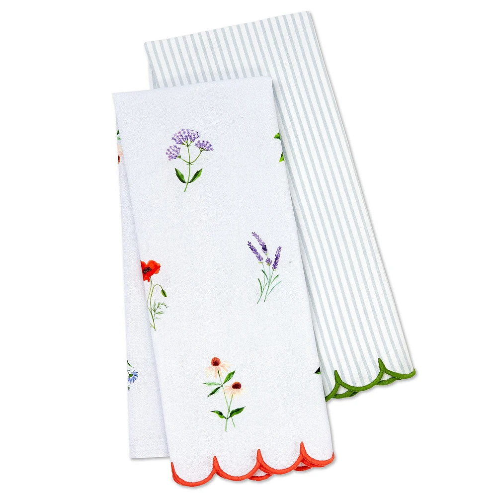Floral and Stripe Scalloped Tea Towels, Set of 2 for only USD 24.99 | Hallmark