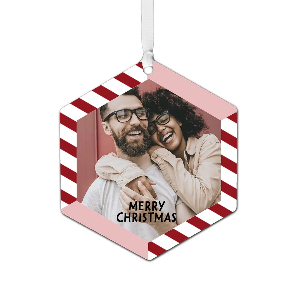Candy Cane Stripes Metal Personalized Ornament, Custom Photo and Text for only USD 17.99 | Hallmark