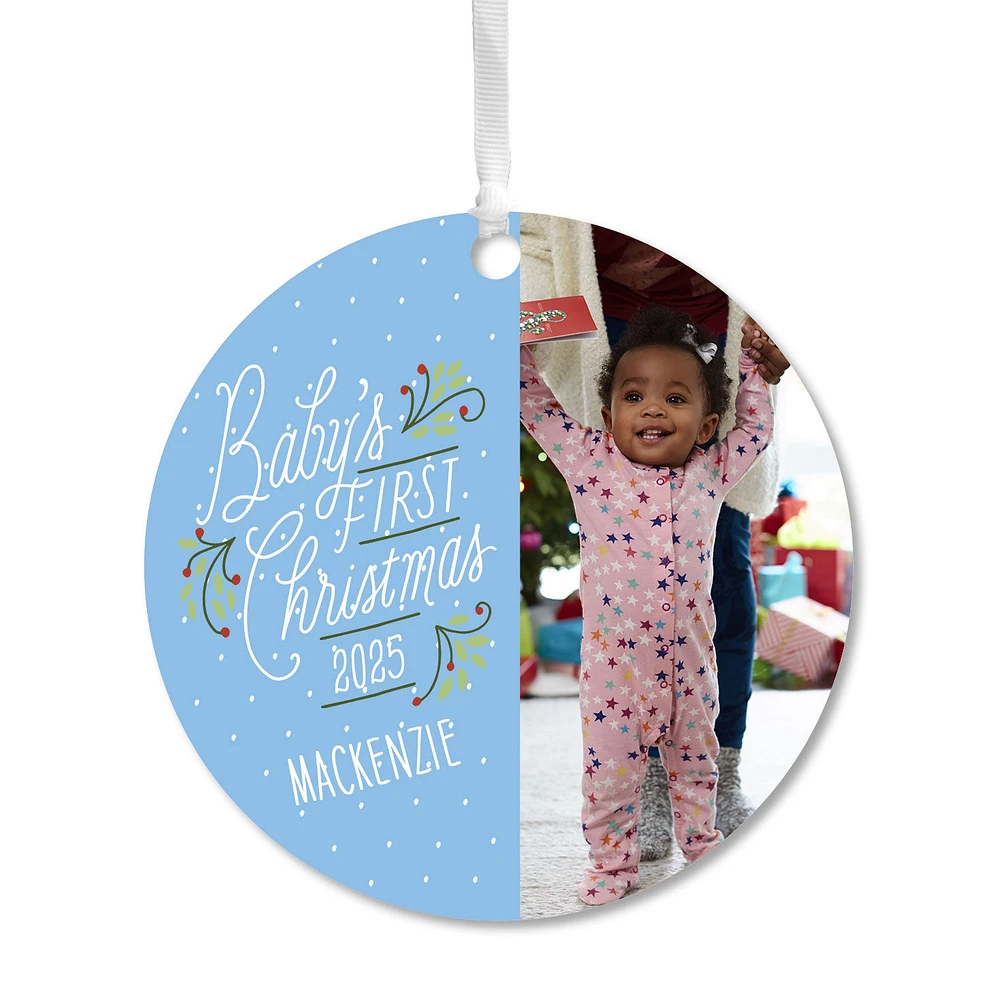 Baby's First Christmas Round Metal Personalized Ornament