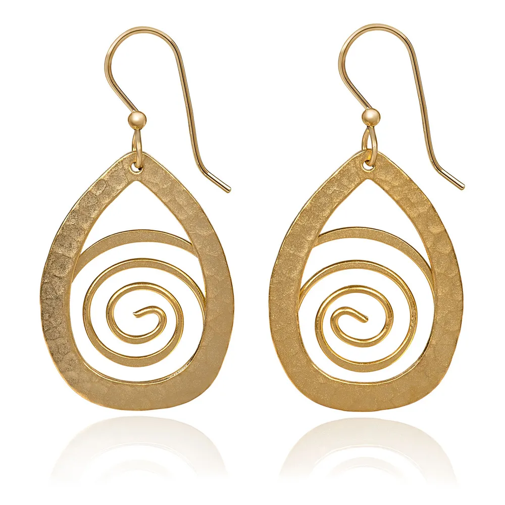 Silver Forest Gold-Tone Teardrop Hammered Metal Drop Earrings With Coil for only USD 19.00 | Hallmark