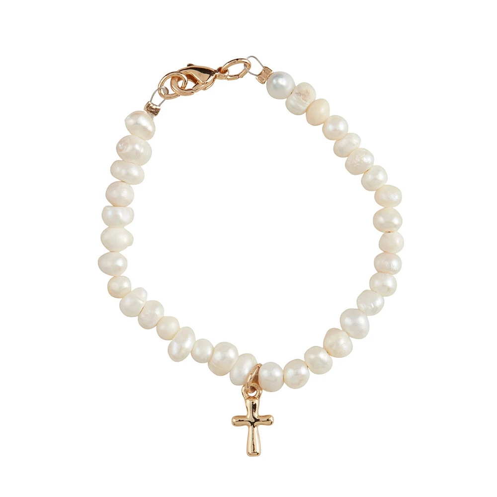 Mud Pie Gold Cross Pearl Bracelet for Toddler for only USD 25.00 | Hallmark
