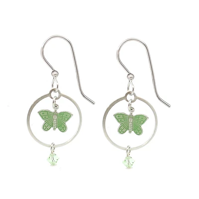 Silver Forest Green Butterfly Silver Metal Drop Earrings for only USD 19.00 | Hallmark