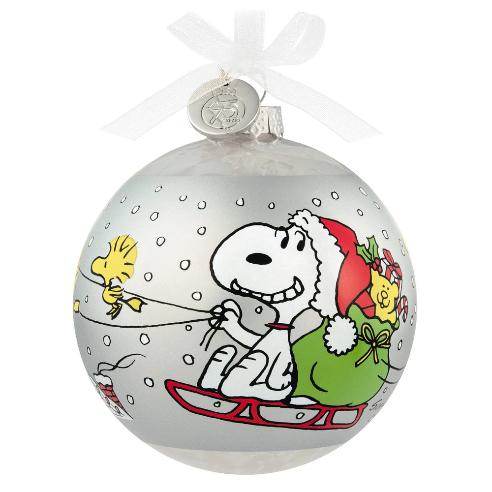 Peanuts® 75th Anniversary Special Edition Glass Ornament for only USD 33.99 | Hallmark