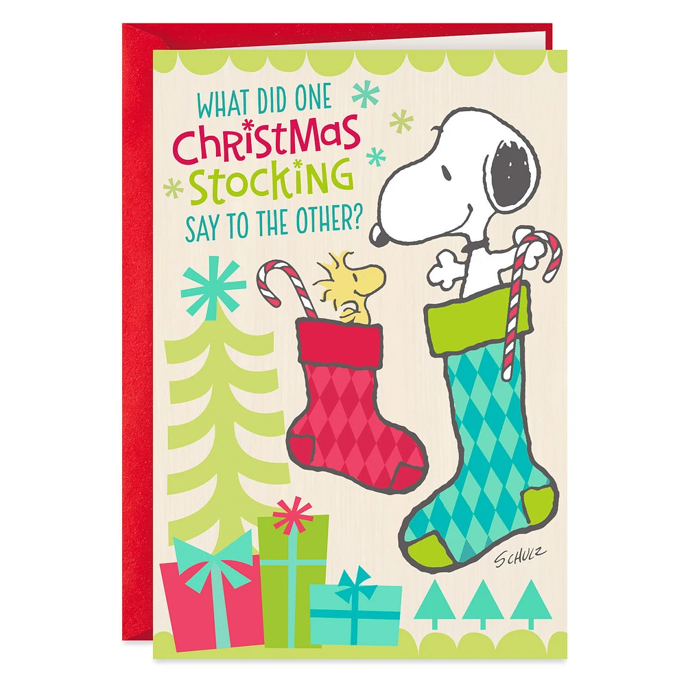 Peanuts® Snoopy and Woodstock in Stockings Funny Christmas Card for only USD 2.00 | Hallmark