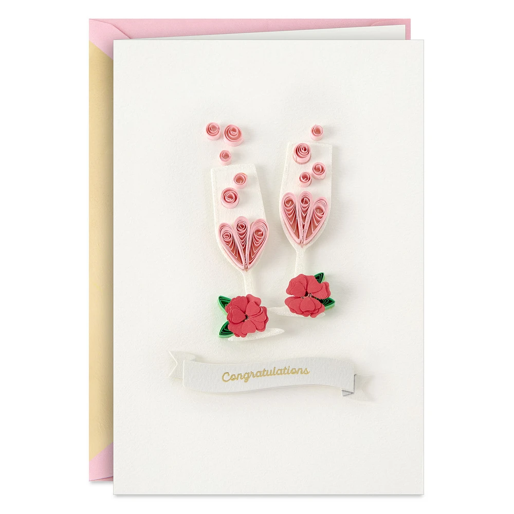 Pink Champagne Flutes Quilled Paper Handmade Wedding Card for Couple for only USD 9.59 | Hallmark