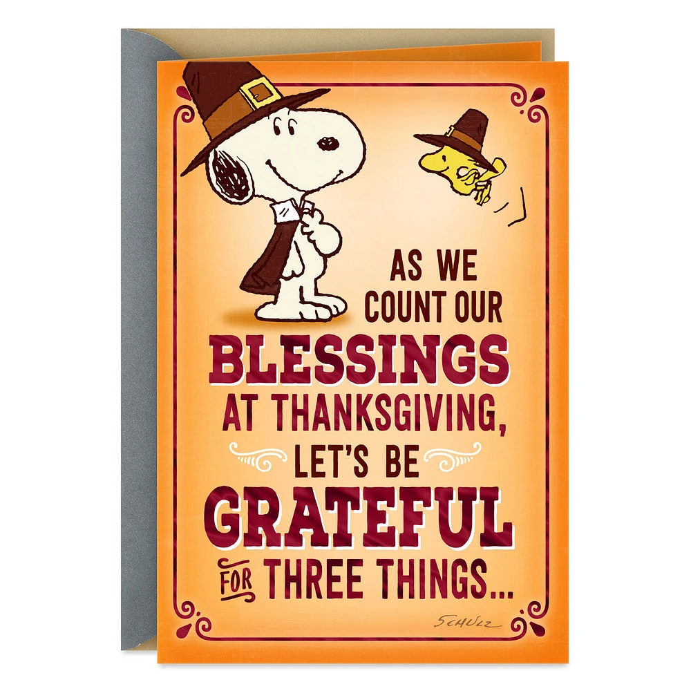 Peanuts® Snoopy and Woodstock Counting Our Blessings Funny Thanksgiving Card for only USD 2.99 | Hallmark
