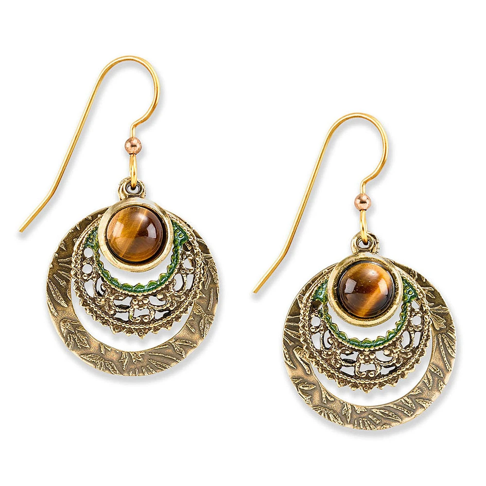 Silver Forest Tiger Eye Stone Gold Metal Drop Earrings for only USD 22.00 | Hallmark