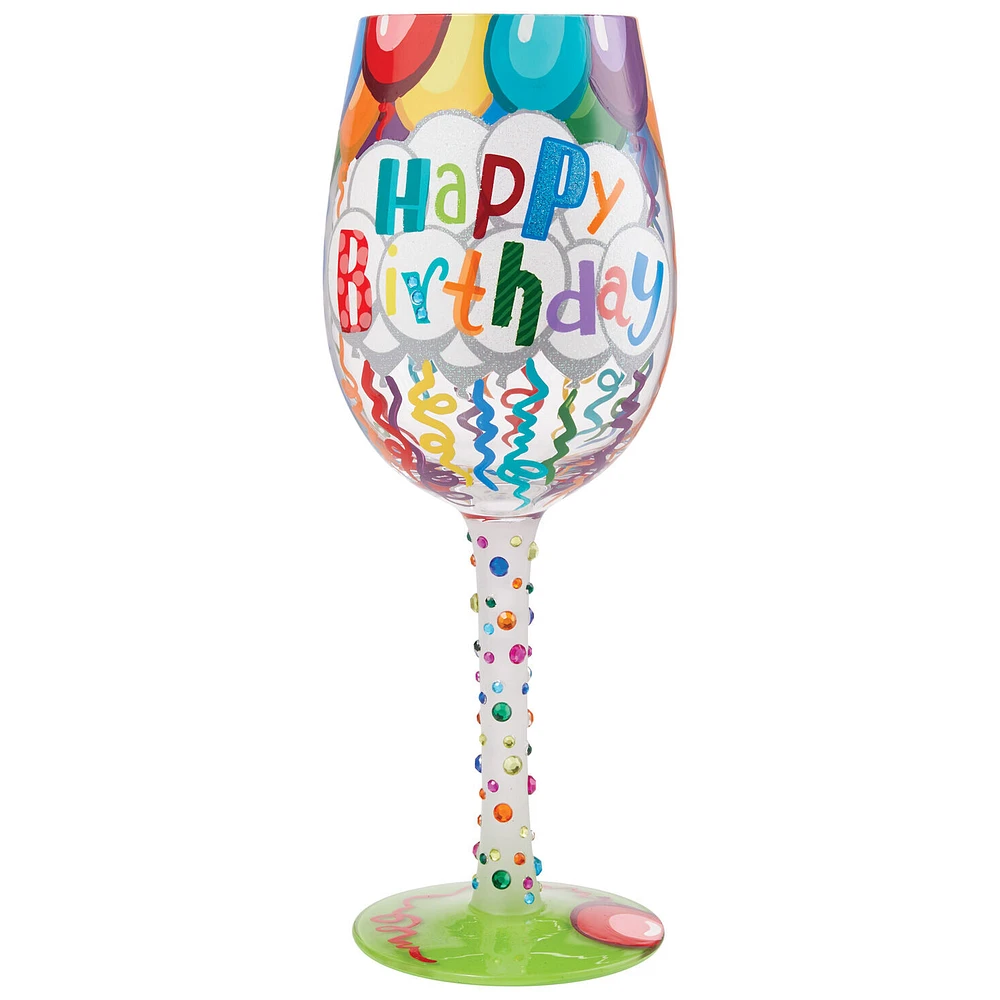 Lolita Happy Birthday Balloons and Streamers Handpainted Wine Glass, 15 oz. for only USD 34.99 | Hallmark