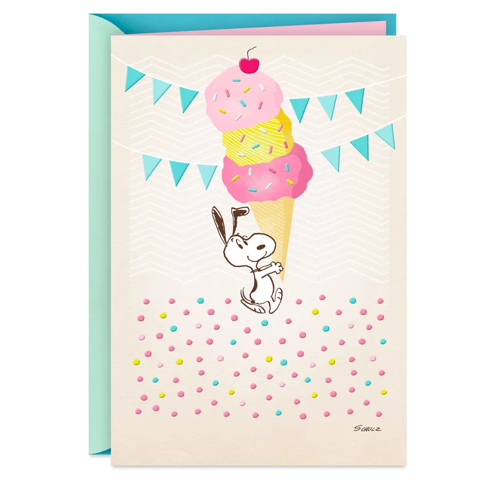 Peanuts® Snoopy Super-Duper Triple-Scooper Birthday Card for only USD 3.99 | Hallmark