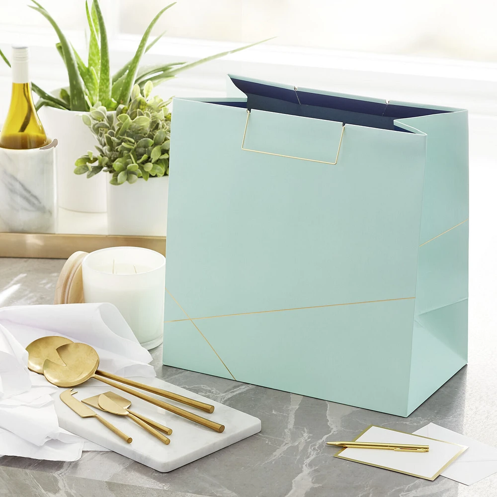 15" Mint Green With Gold Extra-Deep Square Gift Bag for only USD 7.99 | Hallmark
