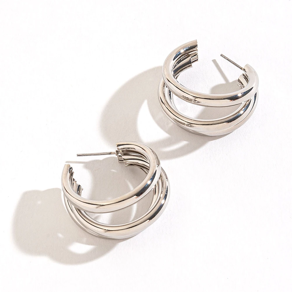 Howard's Jewelry Medium Triple Tube Silver Hoop Earrings for only USD 12.99 | Hallmark