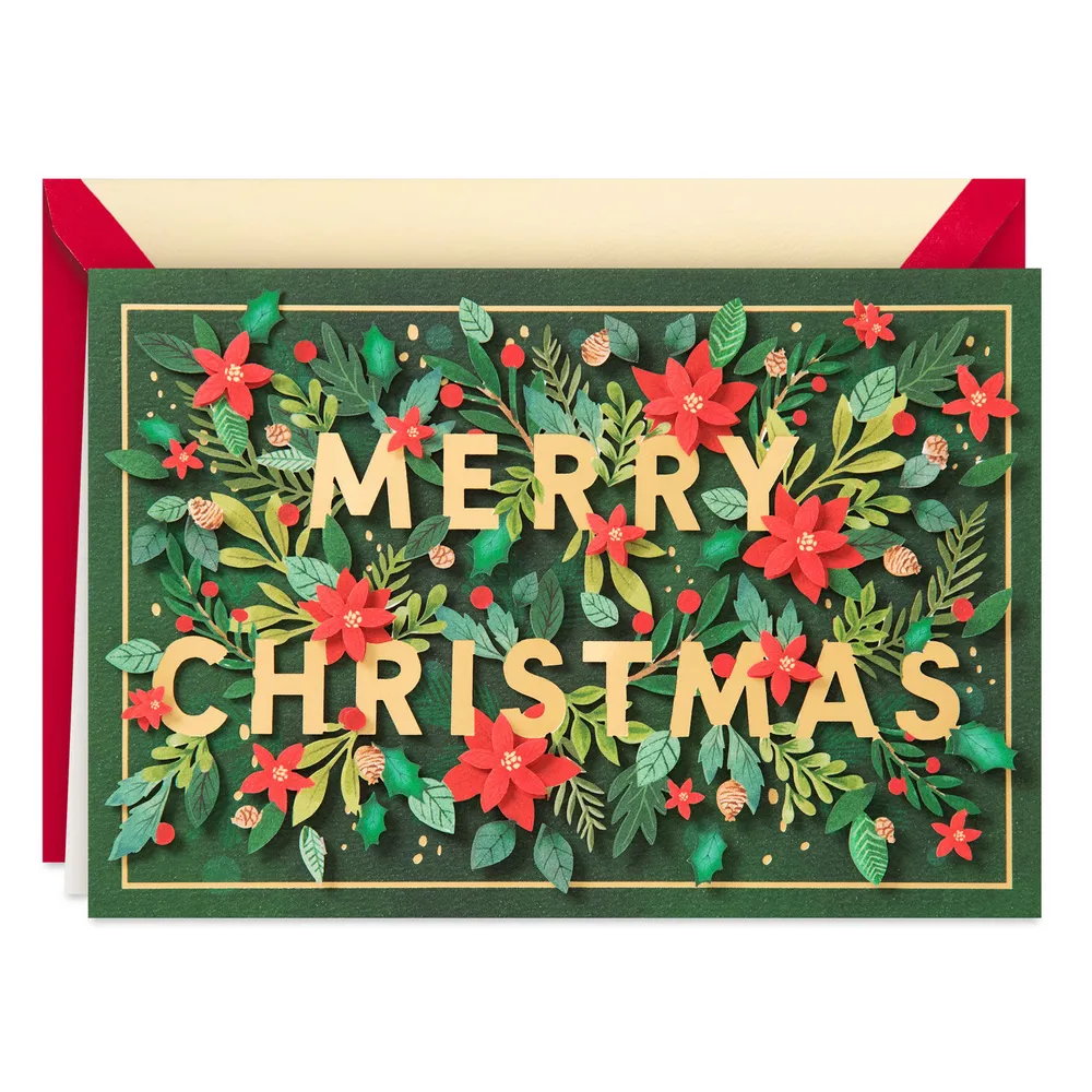 Merry Christmas Poinsettias and Holly Christmas Card for only USD 9.59 | Hallmark