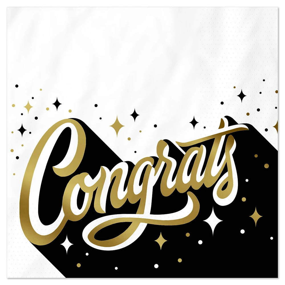 "Congrats" Gold and Black Graduation Cocktail Napkins, Pack of 20 for only USD 4.49 | Hallmark