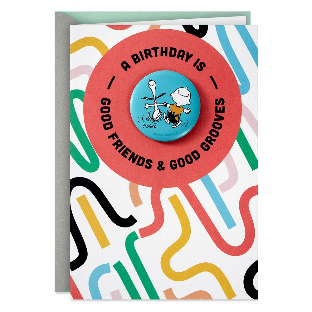 Peanuts® Charlie Brown and Snoopy Good Grooves Birthday Card With Button Pin for only USD 7.99 | Hallmark