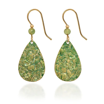 Silver Forest Green on Gold Metal Embossed Flower Teardrop Earrings for only USD 19.00 | Hallmark