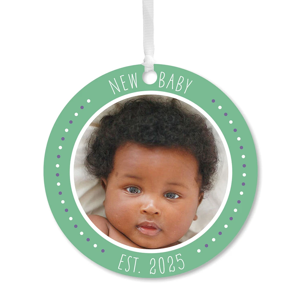 New Baby Round Metal Personalized Ornament, Custom Photo and Text for only USD 17.99 | Hallmark