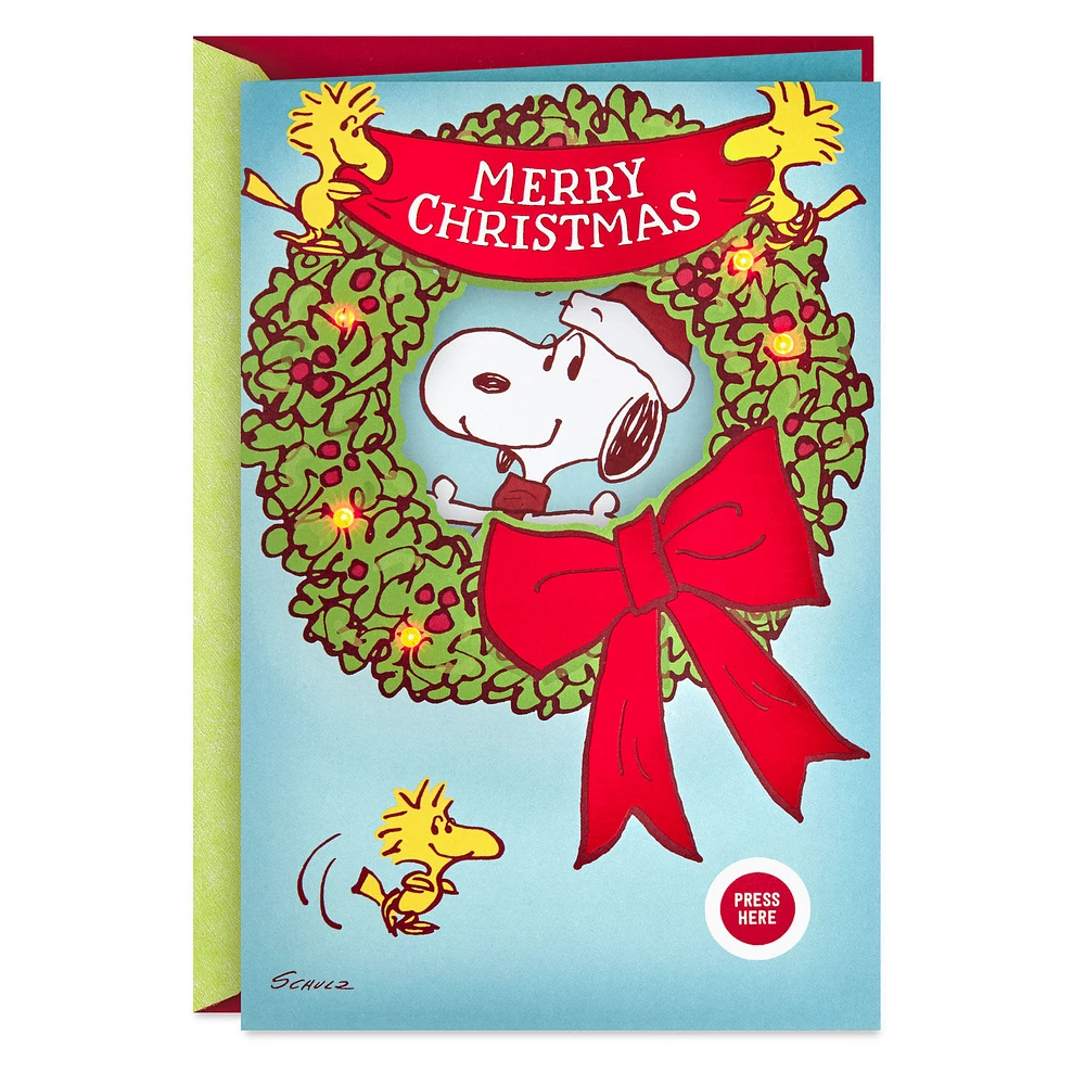 Peanuts® Snoopy and Woodstock Bright and Joyful Musical Christmas Card With Light for only USD 8.99 | Hallmark