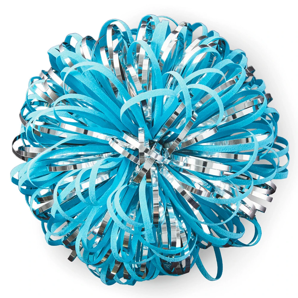Turquoise and Silver Metallic Pom Pom Gift Bow, 5" for only USD 3.99 | Hallmark
