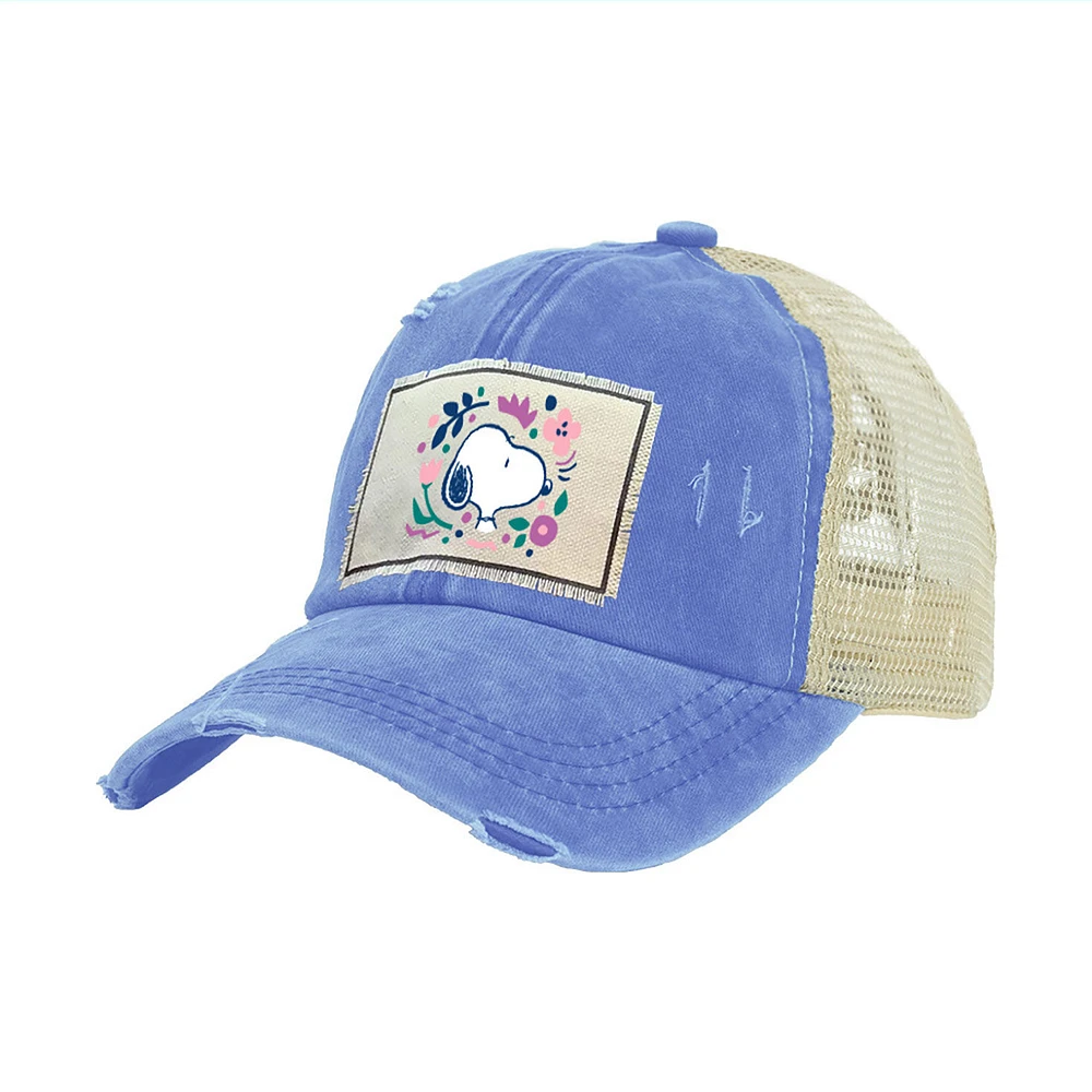 Brief Insanity Peanuts Snoopy With Flowers Blue Distressed Trucker Hat for only USD 24.99 | Hallmark