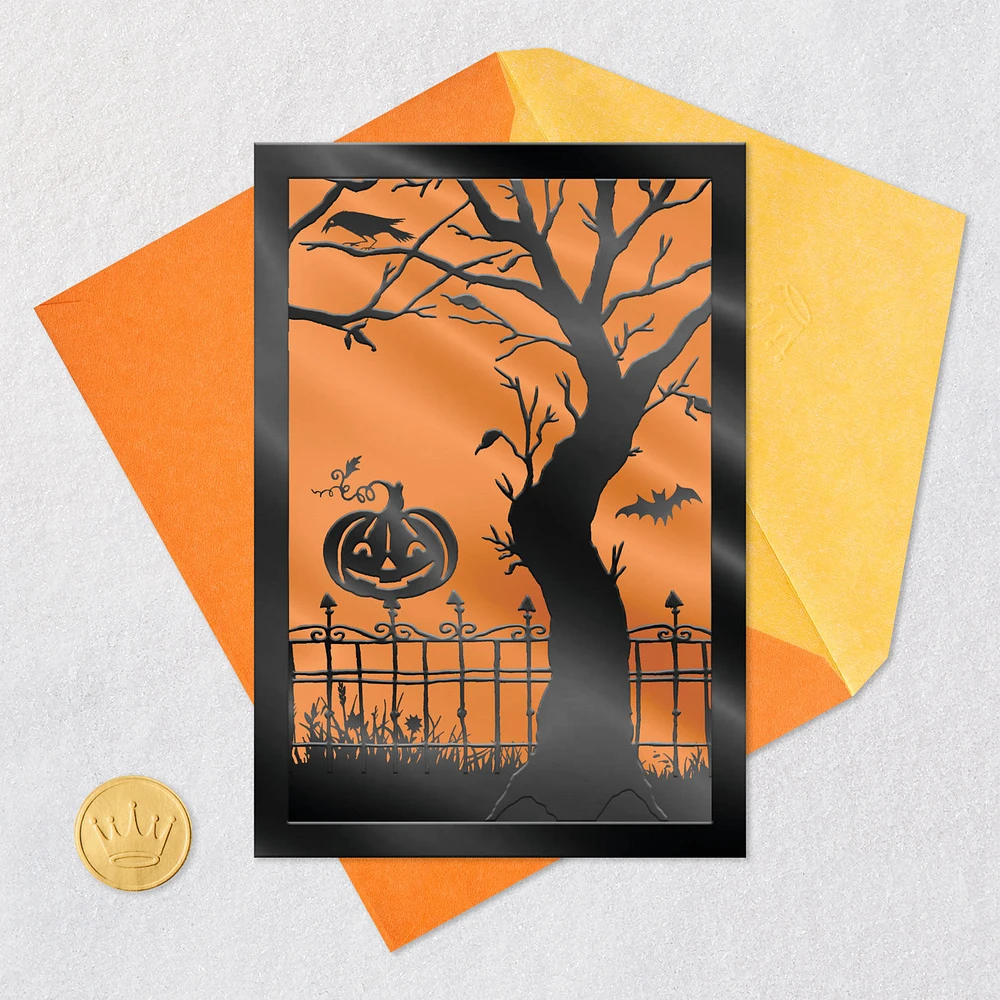 Pumpkin on Wrought Iron Fence Halloween Card for only USD 3.99 | Hallmark