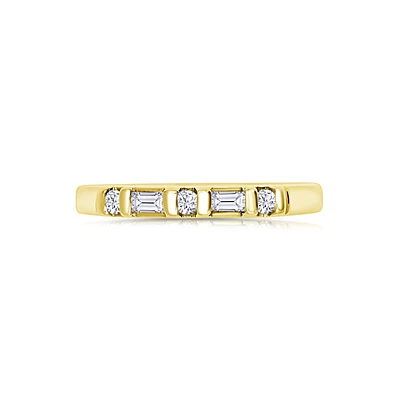 14K Yellow Gold Mixed Diamonds Reverse Channel Band