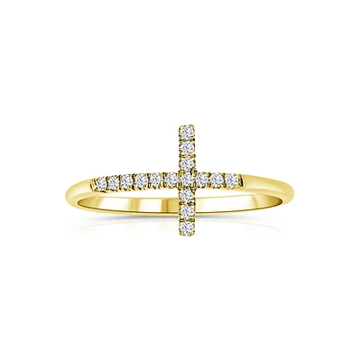14K Yellow Gold Cross Diamond Fashion Band