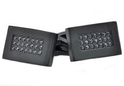 Black Stainless Steel Men's Cuff Links with Black CZ's - BJC49B