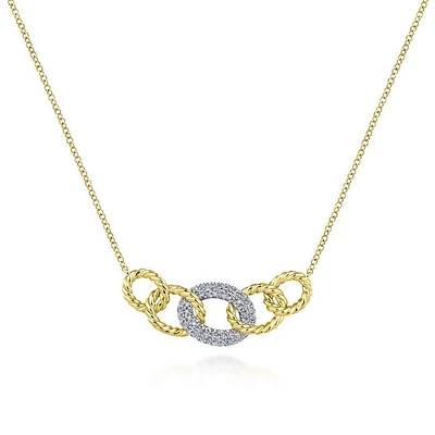 Gabriel & Co. - NK5847M45JJ - 14K Yellow-White Gold Twisted Rope Link Necklace with Pav‚ Diamond Link Station