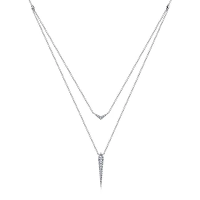 Gabriel & Co. - NK6009W45JJ - 14K White Gold Layered Pav‚ Diamond Bar and Spike Pendant Necklace