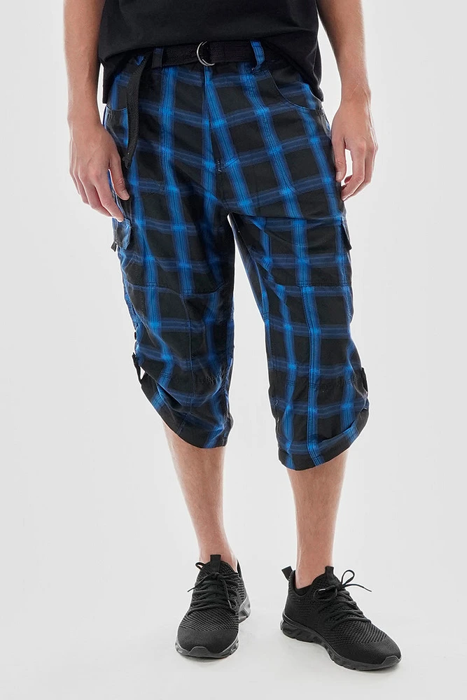 Canada Weather Gear Belted Plaid Cargo Shorts - Black