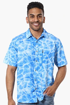 Canada Weather Gear Water Surface Pattern Button Up Casual Shirt - Blue
