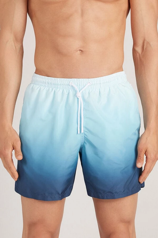 Blurry Blue Print Swim Trunks
