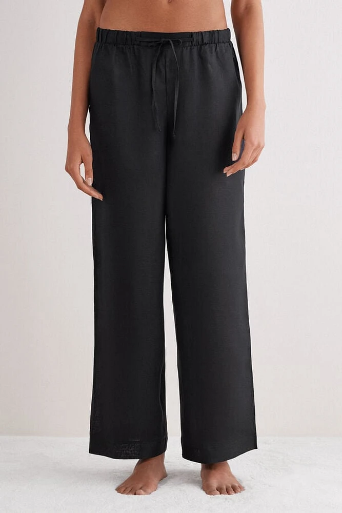 The Pure Linen Full Length Drawstring Pants Fabric