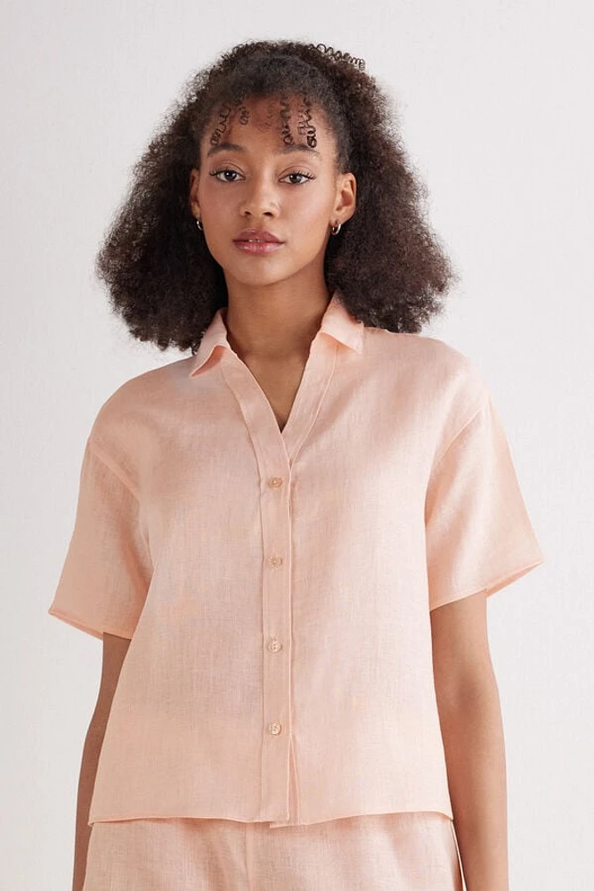 The Pure Linen Short Sleeve Shirt Fabric