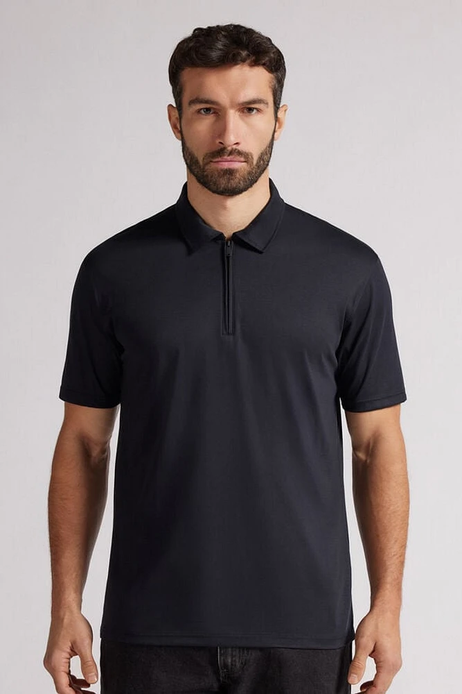 Short Sleeve Zip Polo Shirt Premium Mercerized Cotton
