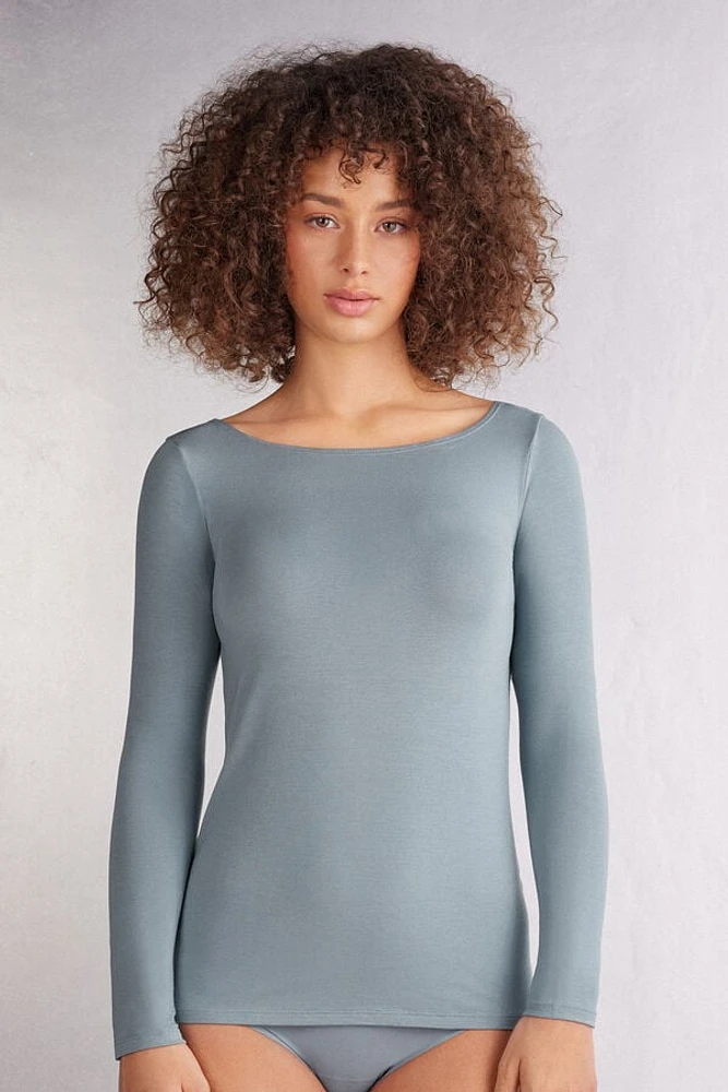 Long Sleeve Bateau Neck Top Micromodal