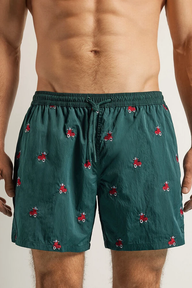 Embroidered Scooter Swim Trunks