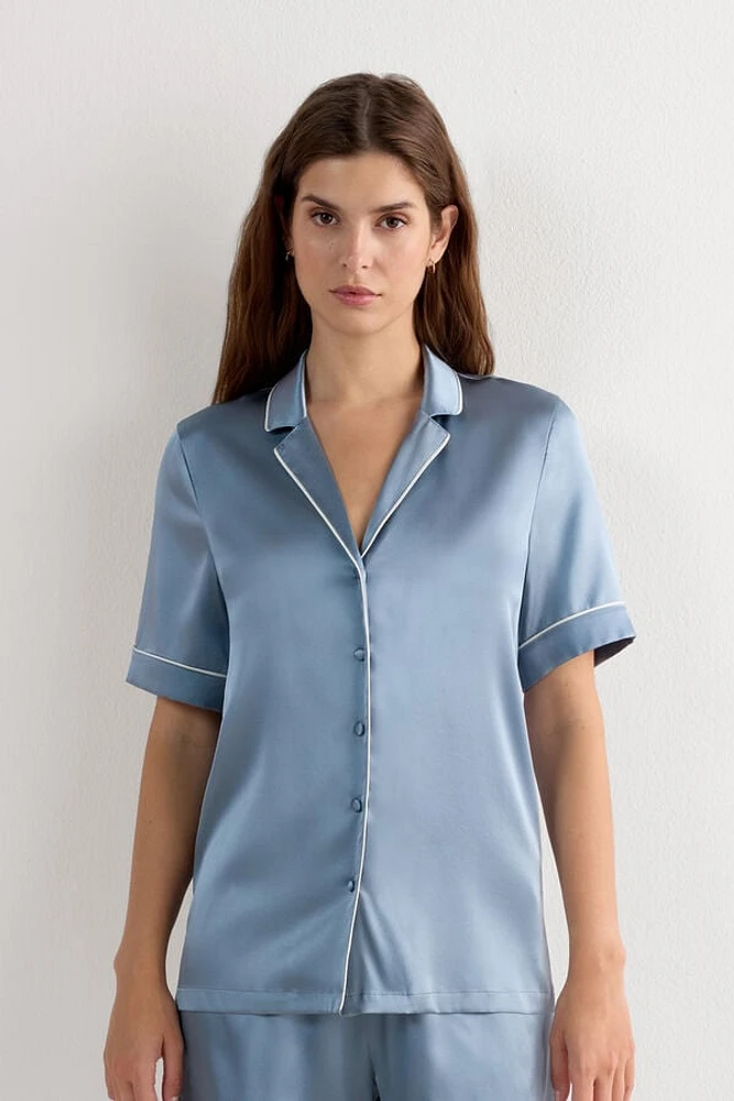 Menswear Cut Short Sleeve Silk Shirt