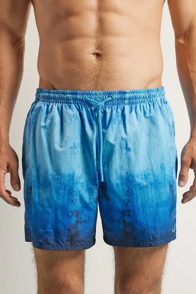 Blue Shaded Print Swim Trunks