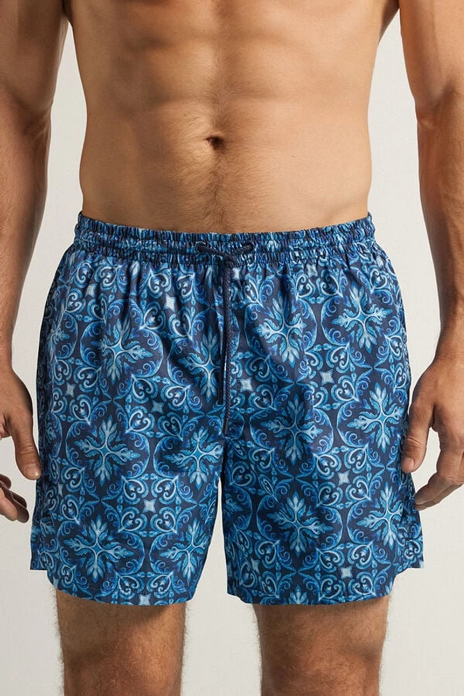 Blue Majolica Print Swim Trunks